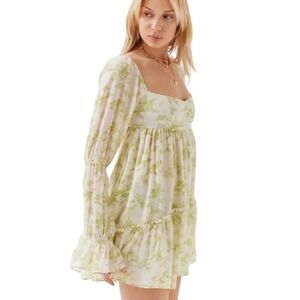 Urban Outfitters Fairy Print Mini Dress M Puff Sleeve Vacation Cottagecore